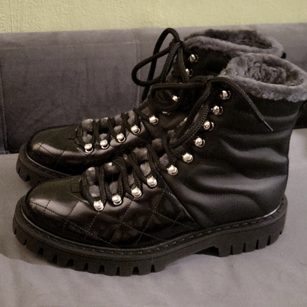 John Galliano black lace up combat boots size 9